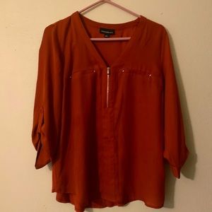 Fortune and ivy, burnt orange cuffed sleeve blouse